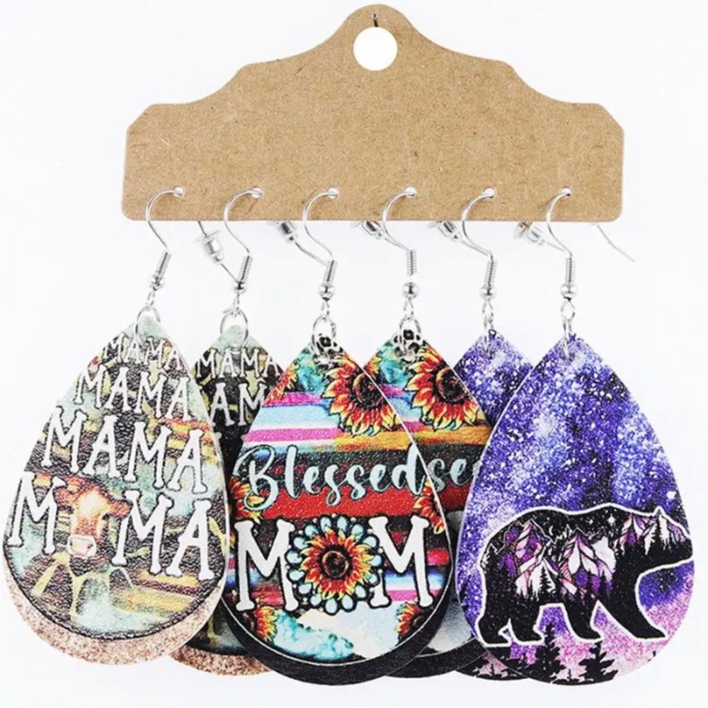 Blessed Mama Bear Faux leather earrings! NWT